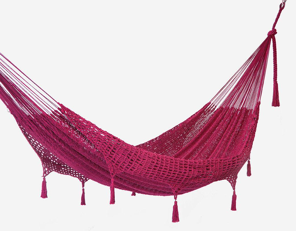 Outdoor undercover cotton Mayan Legacy hammock with hand crocheted tassels King Size Mexican Pink Secondary image