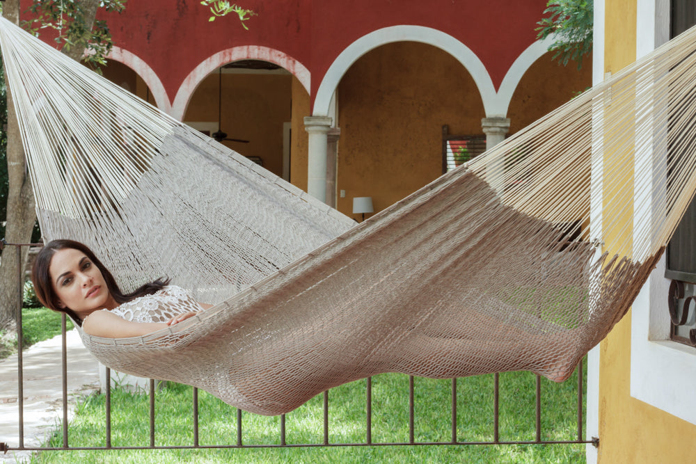 Mayan Legacy Jumbo Size Outdoor Cotton Mexican Hammock in Dream Sands Colour Main image