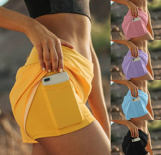 Womens High Waist Double Layer Running Shorts