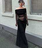 Women's Off Shoulder Semi Sheer Maxi Dress