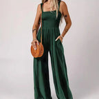 Women's Smocked Square Wide Leg Jumpsuit