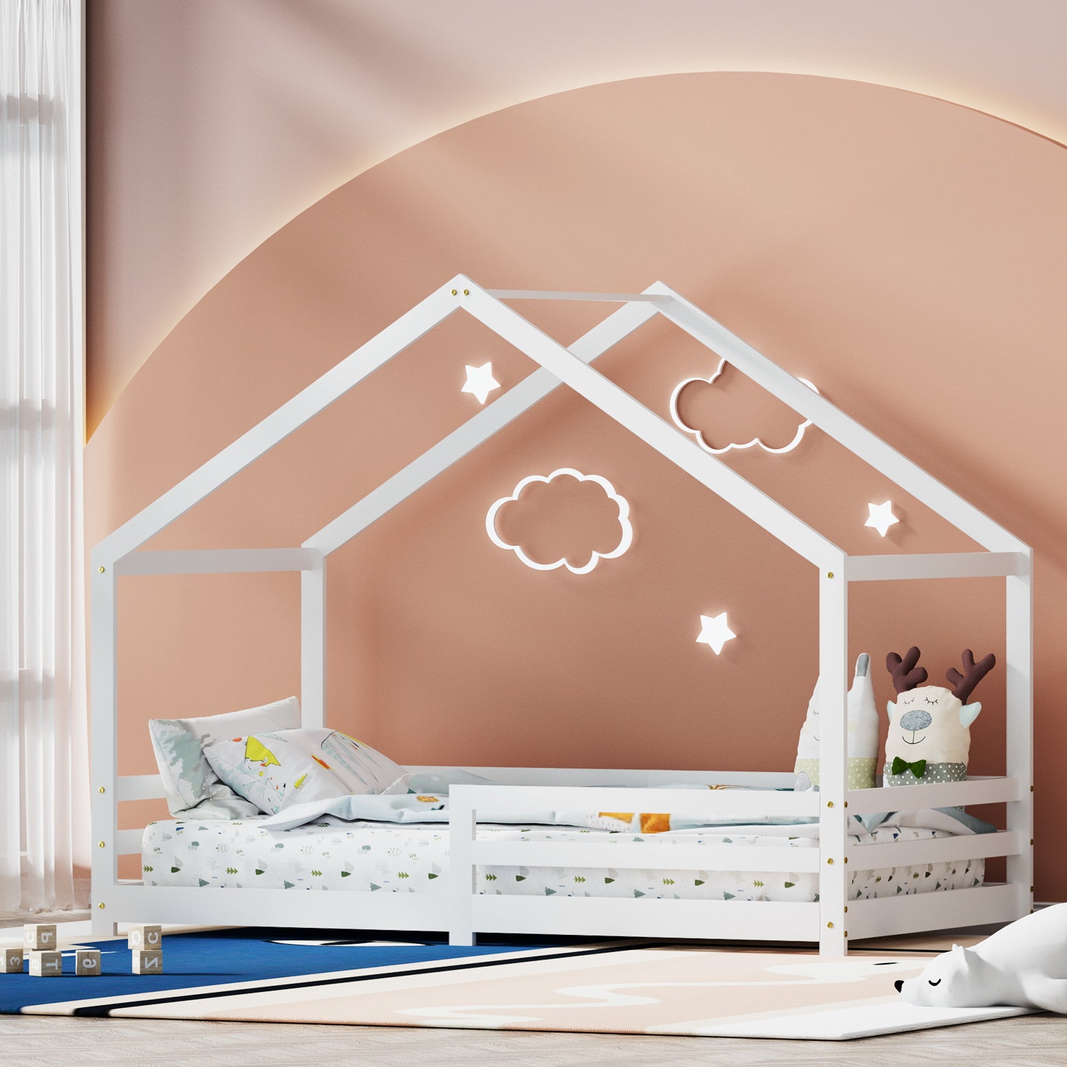 Artiss Bed Frame Wooden Kids Single House Frame White AMOS Secondary image
