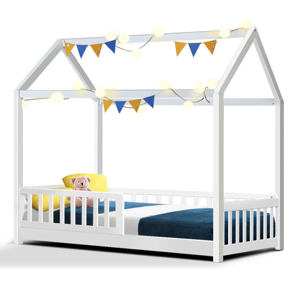 Artiss Bed Frame Wooden Kids House Frame White ROCK Main image