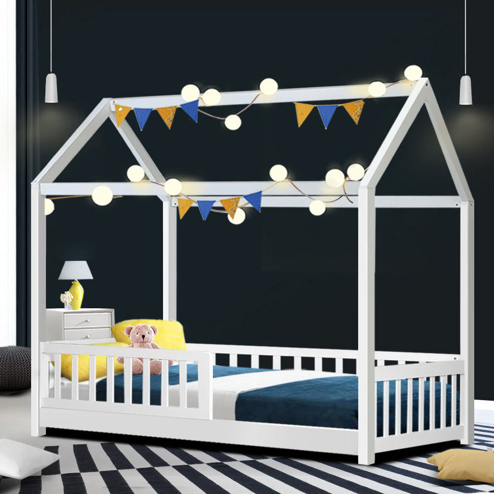 Artiss Bed Frame Wooden Kids House Frame White ROCK Secondary image