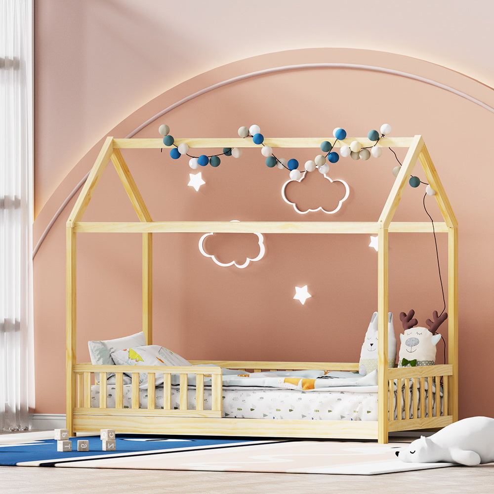 Artiss Bed Frame Wooden Kids House Frame Oak ROCK Secondary image