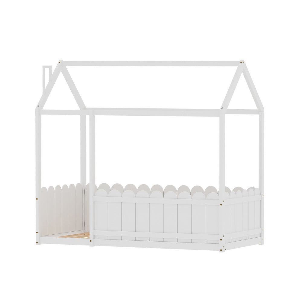 Artiss Bed Frame Wooden Kids House Single Frame White KORI Main image