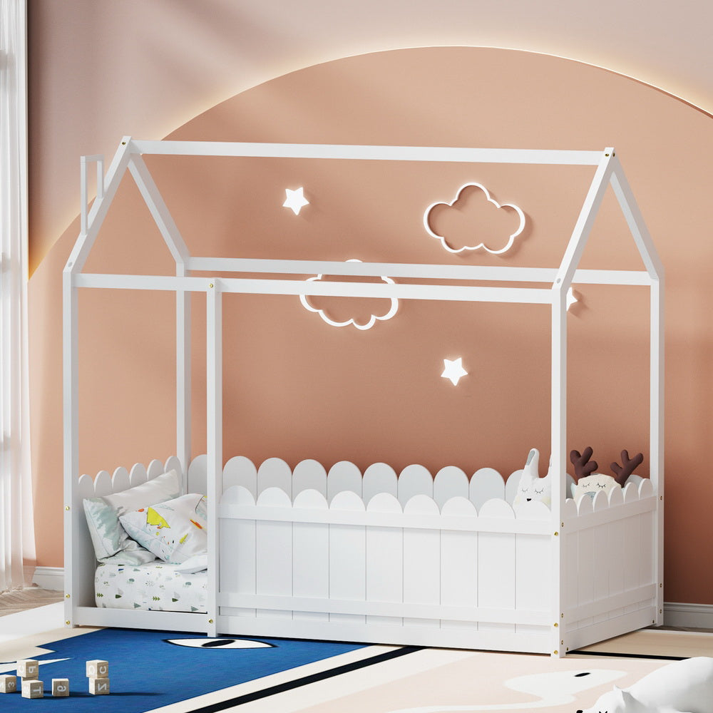 Artiss Bed Frame Wooden Kids House Single Frame White KORI Secondary image