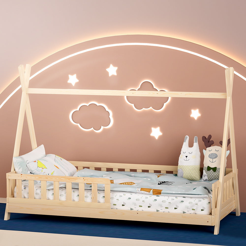 Artiss Bed Frame Wooden Kids House Frames Oak PUAH Secondary image