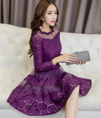 Women's Long Sleeve Tulle Skirt Lace A Line Dress