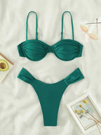 Women's Solid Color Push Up Micro Bikini Set