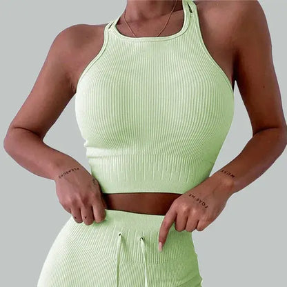 Backless Bra Strap Vest High Waist Leggings Shorts Fashion Sportswear