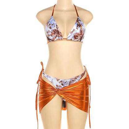 Women's Mexican Sunrise Metallic Bikini Cover Up Skirt Set