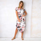 Women's V Neck Printed Midi & Striped Dress