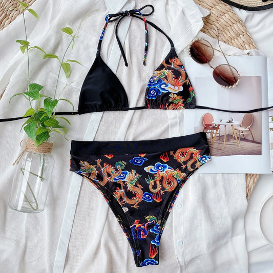 Women's Purple Leopard & Black Bikini