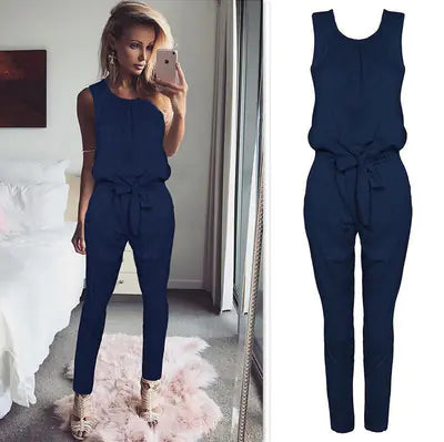 Women's Sleeveless Tie Front Jumpsuit