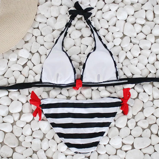 Women's Striped Push Up Bikini Swimwear