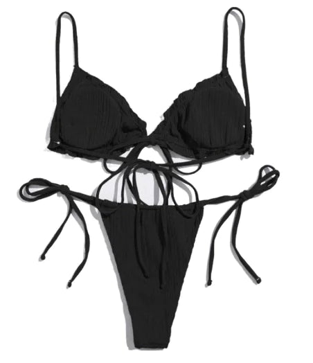 Women's Tied Solid Color Design Bikini Set