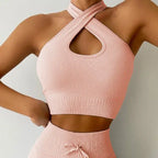Backless Bra Strap Vest High Waist Leggings Shorts Fashion Sportswear