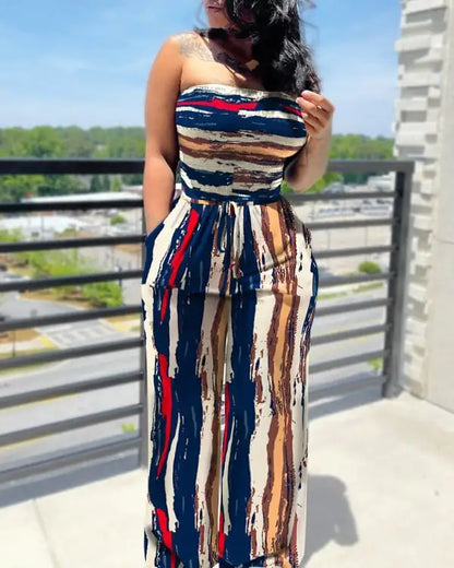Women's Sleeveless Printed Tube Top Jumpsuit