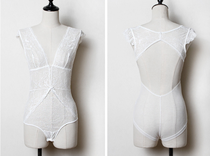 Women's Lingerie Set With Lace Bodysuit Women's Lingerie Unbranded White L