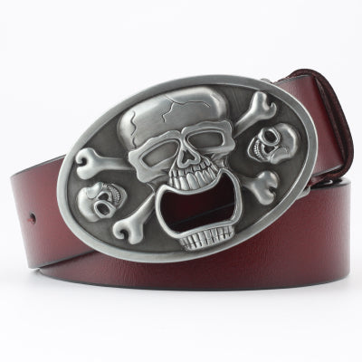 Men's Ghoulish Skull Leather Belt - Casual Style