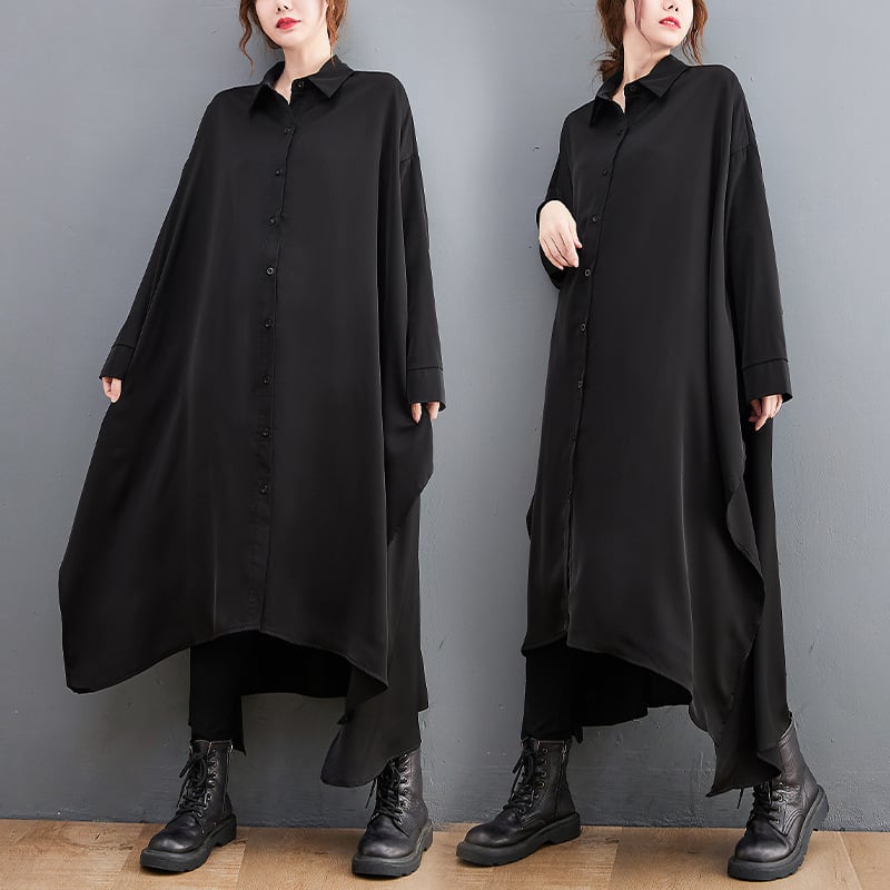 Women's Loose Long Slit Shirt Dress