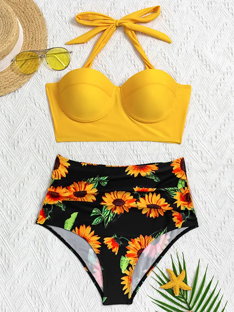 Women's Floral High Waist Bikini Set