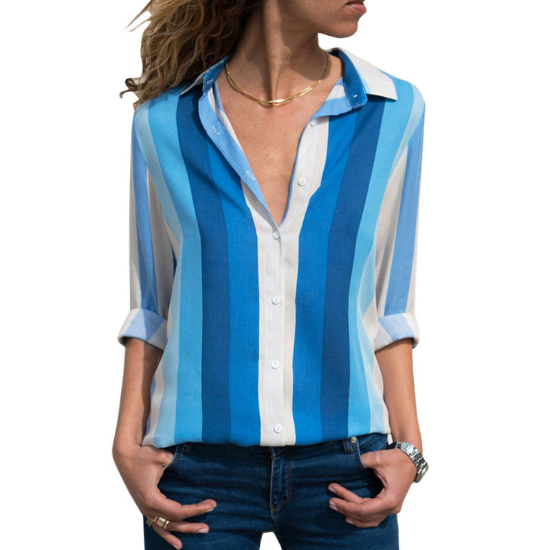 Women's Striped Chiffon Long Sleeve Shirt
