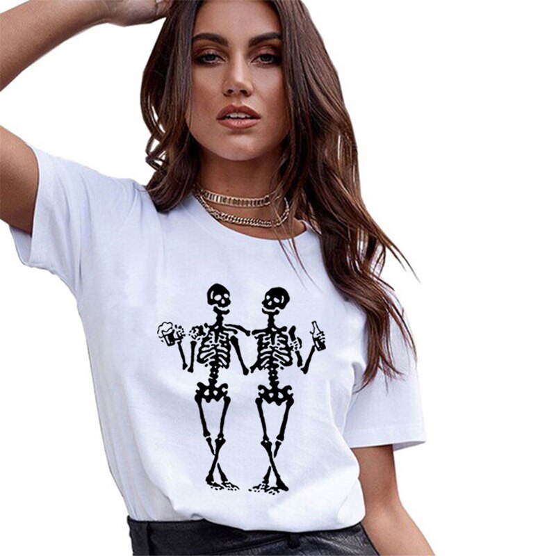 Women's Dancing Skull Beer Graphic T Shirt