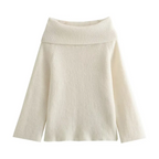 Women's Off Shoulder Pullover Sweater Women's Knitwear & Sweaters Unbranded White M