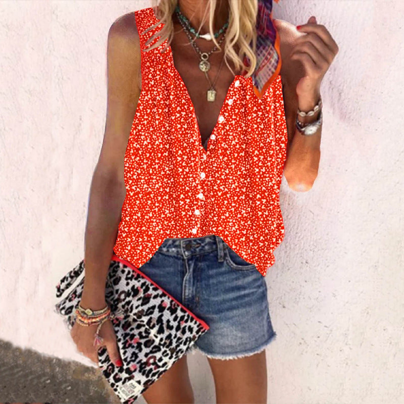 Women's Casual Loose Printed Sleeveless Shirt