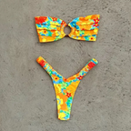 Women's Printed Pleated Bikini Women's Bikini Unbranded Yellow M