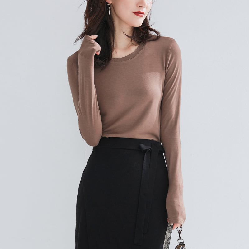 Women's Slim Fitted Long Sleeve Viscose Crew Neck Tops Women's Tops & T-shirt Unbranded
