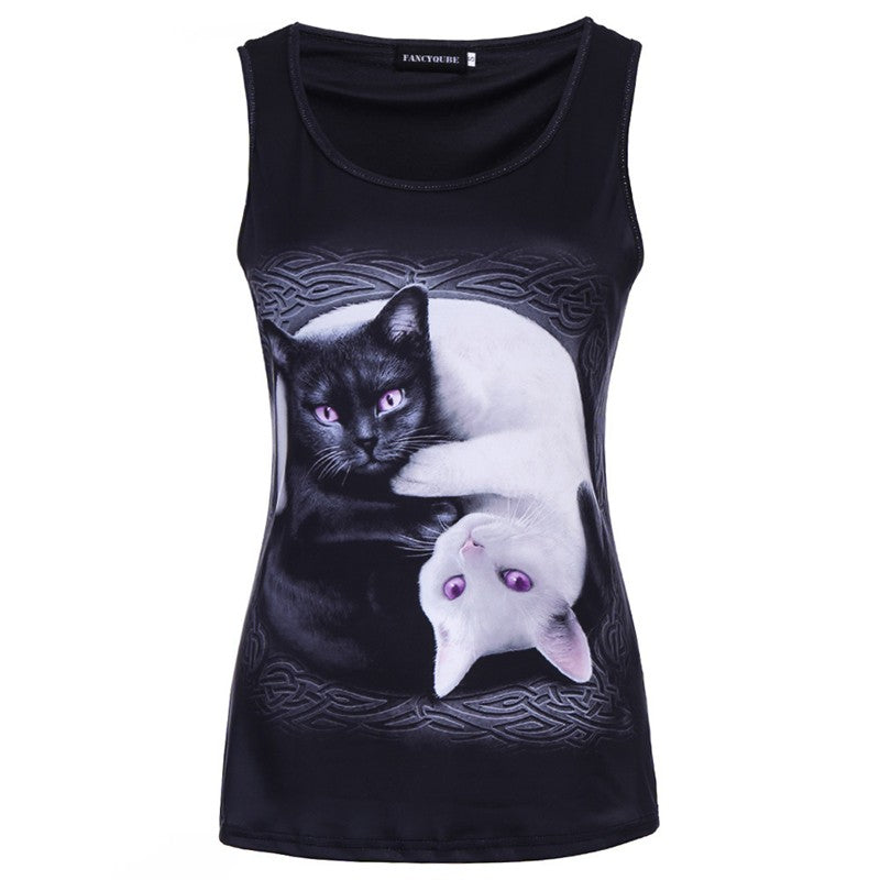 3D Cat Print Sleeveless Street Style Tank Top Men's Tank Top Unbranded XL