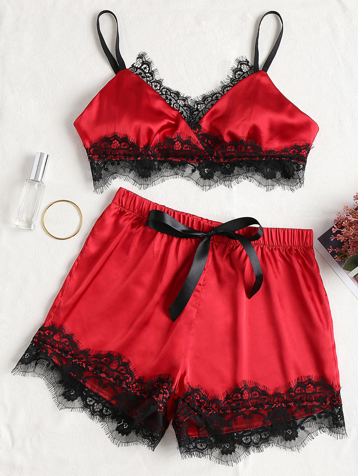 Women's Sexy Lace Lingerie Sleepwear Set Women's Lingerie Unbranded Red M