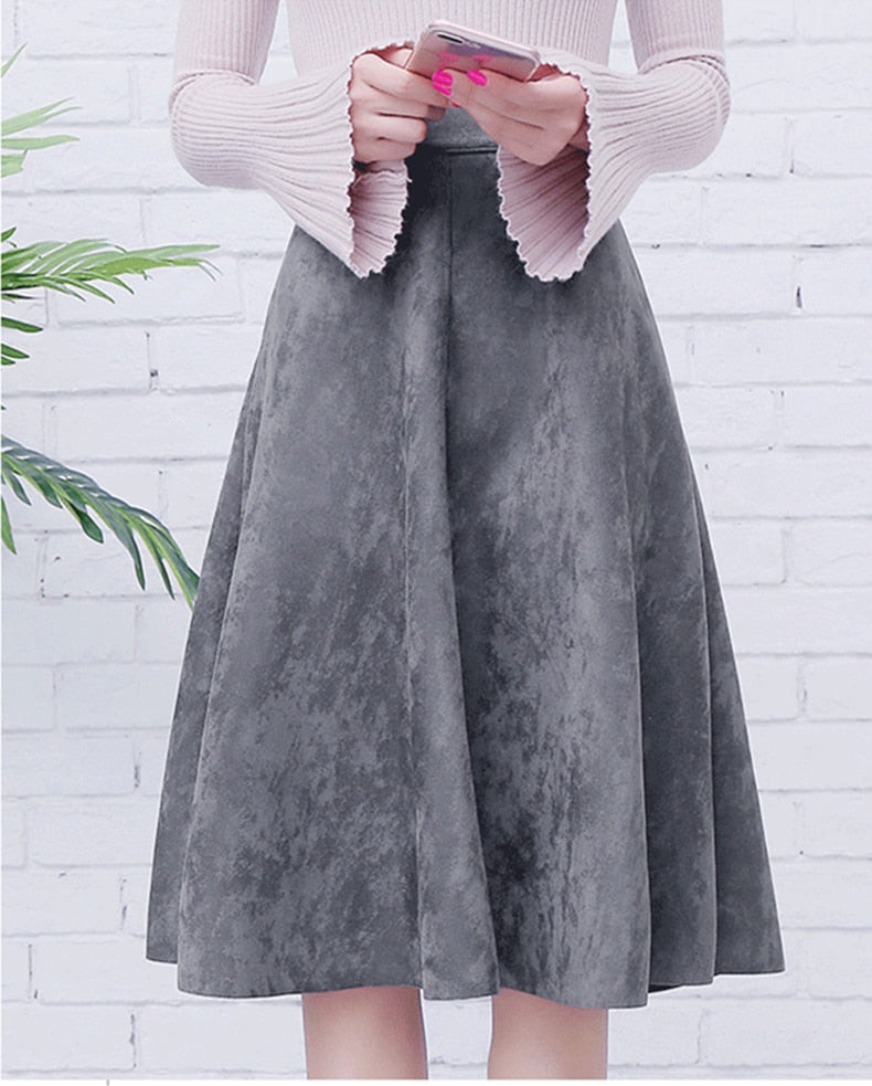 Women's Suede Midi Skirt