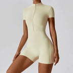 Women's Zipper Short Sleeve Yoga Jumpsuit