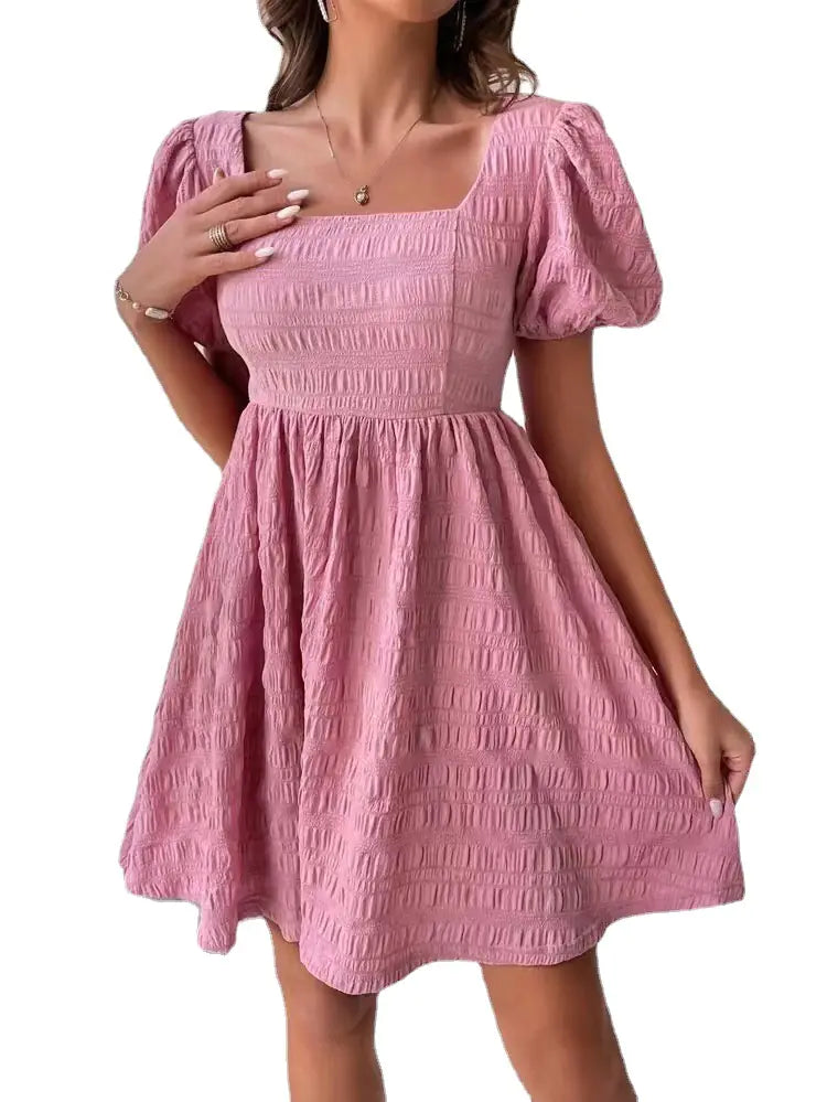 Women's Slim Fit Square Neck Short Sleeve Dress
