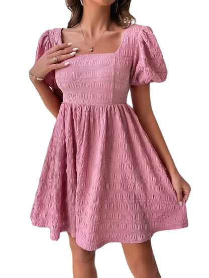 Women's Slim Fit Square Neck Short Sleeve Dress