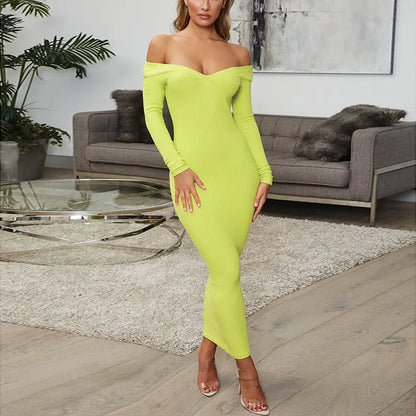 Women's Long Sleeve V Neck Maxi Dress