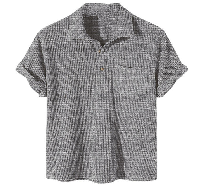 Men's Color Block Waffle Button Polo Shirt Men's Polo Unbranded Dark Grey S