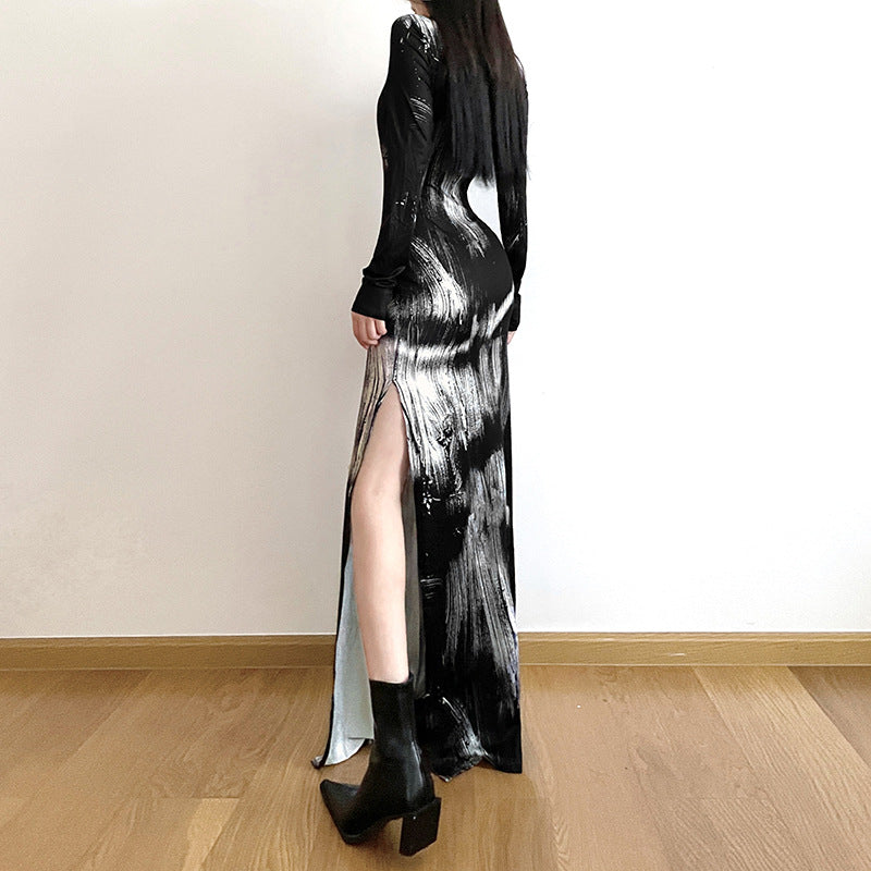 Retro Chinese Style Ink Print Dress Secondary image