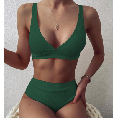 Women's High Waist Bikini Set With V Neck Design