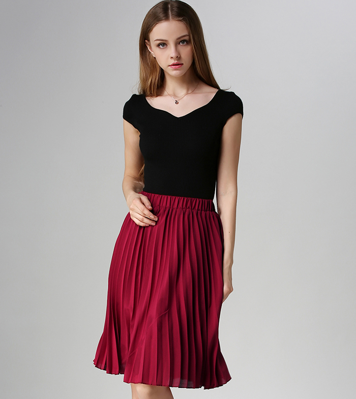 Women's Pleated Vintage High Waist Midi Skirt