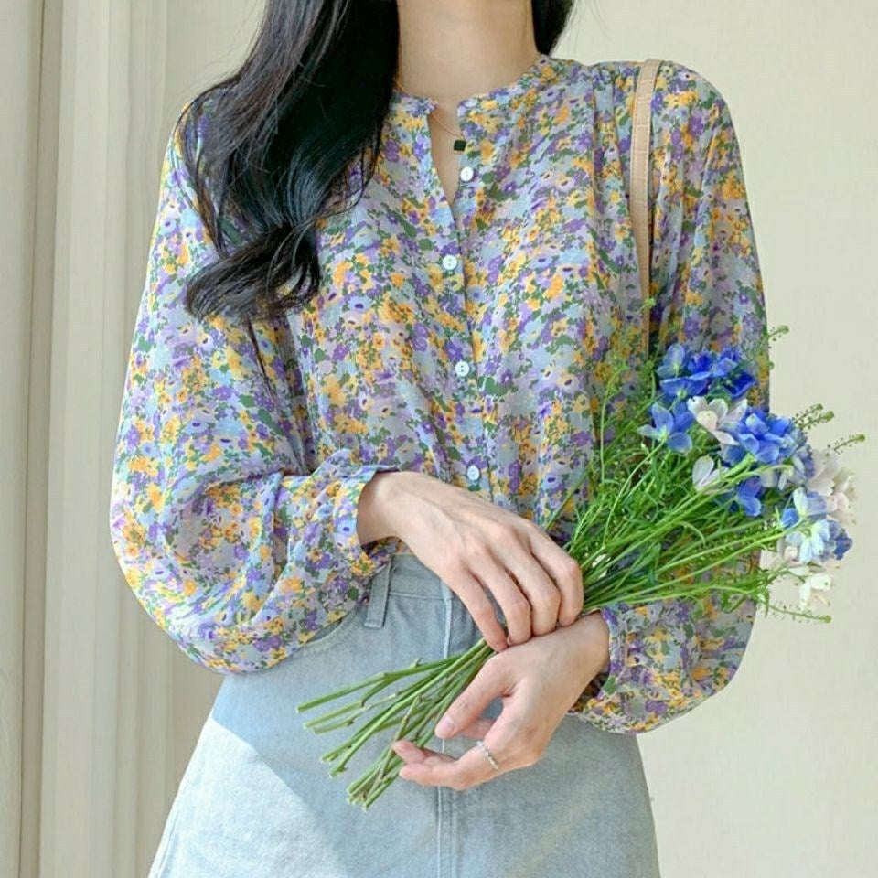 Women's Floral Chiffon Long Sleeve Shirt