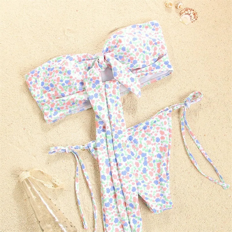 Women's Hollow Out Solid Color Bandage Bikini Set