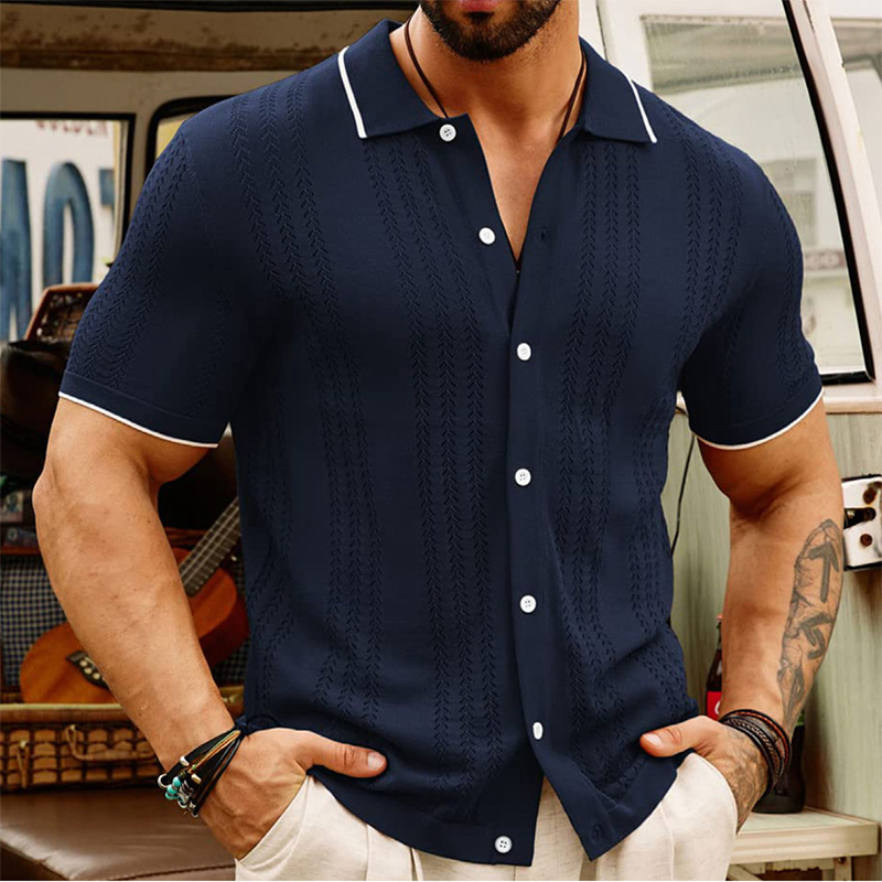 Men's Summer Polo Shirt Button Lapel Top