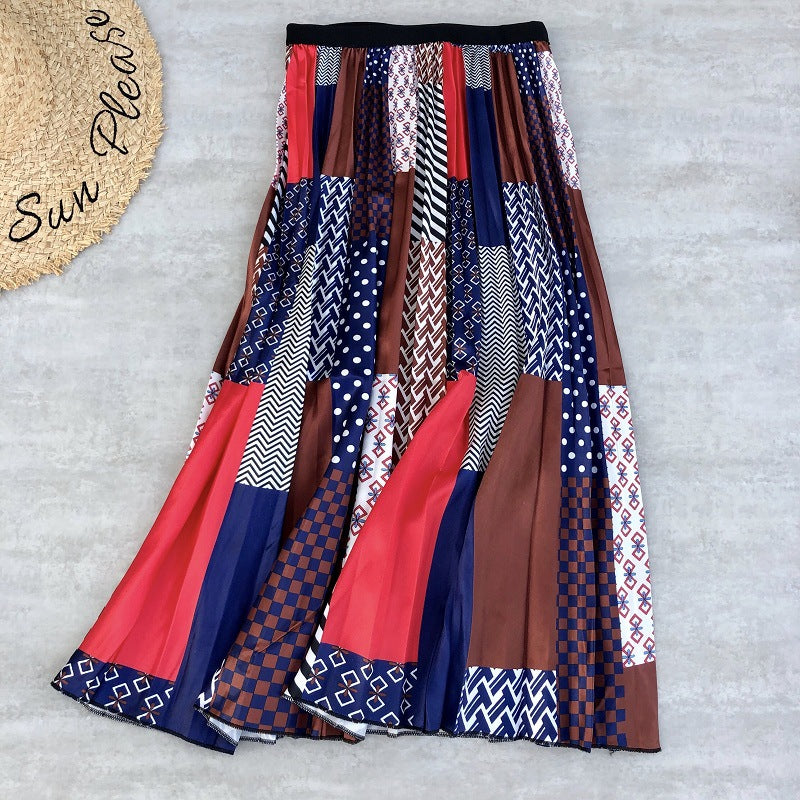 Women's Rainbow Print Pleated Skirt