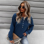 Trendy Women's Long-Sleeved Round Neck Pullover Sweater Women's Knitwear & Sweaters Unbranded Navy Blue M