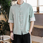 Chinese Style Linen Short Sleeve Shirt ILLUSION CO green M